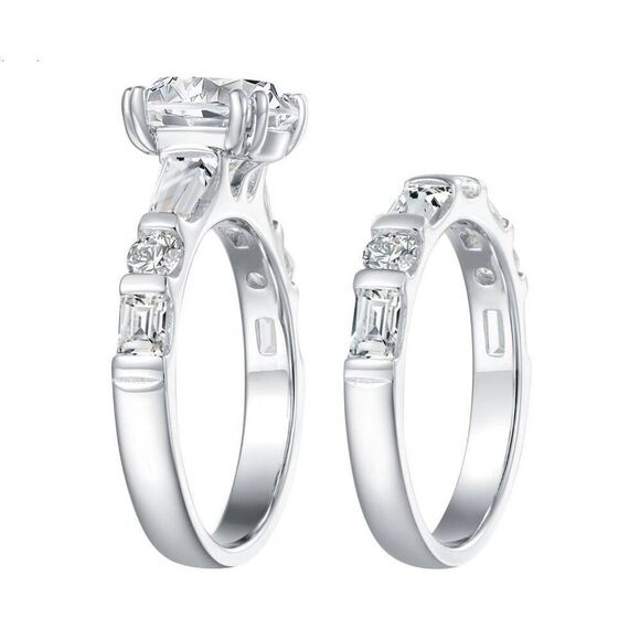 New~DIAMONIQUE 8.68 Baguette & Round Cut Bridal Wedding Ring Set Sz 9 - Picture 6 of 7